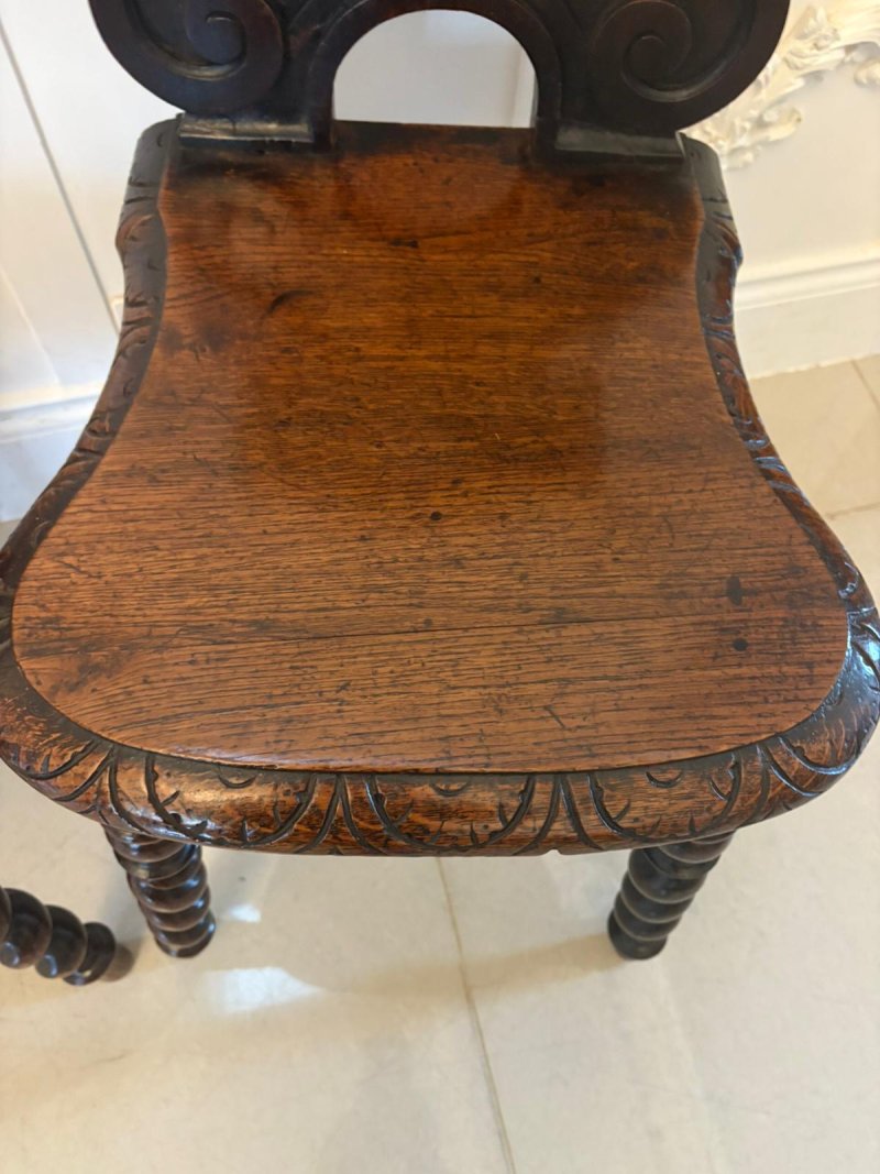Pair of Antique Victorian Quality Carved Oak Hall Chairs - Image 8